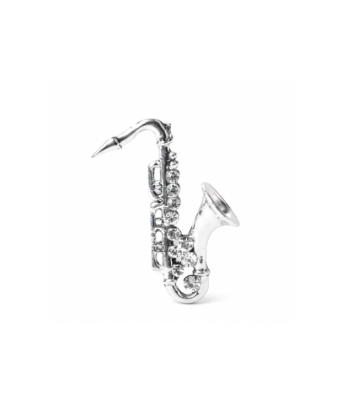 Broche saxofón plateado