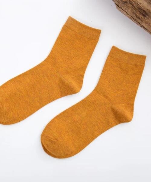 Calcetin fibra de bambú orilla corta mostaza