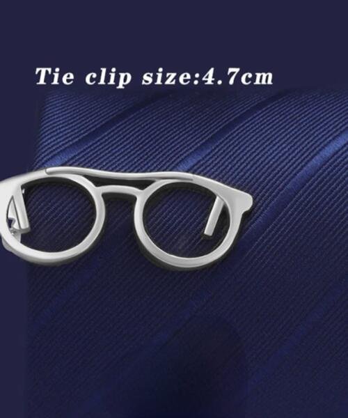 Tie clip lentes redondos plateados