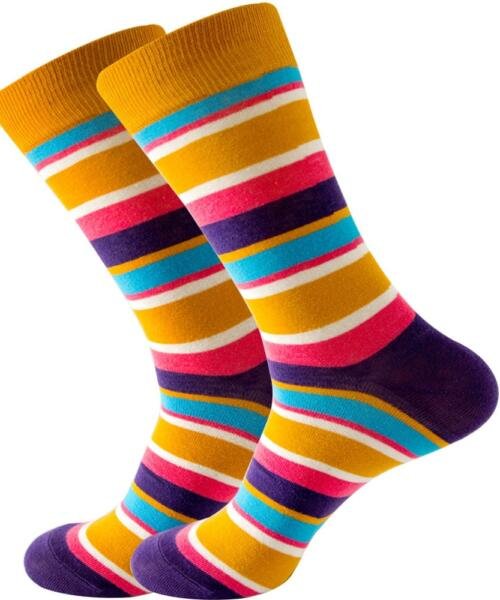 Calcetines rayas coloridas mostaza con morado